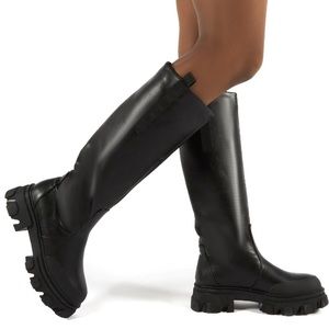 Public Desire Black Knee High Chunky Sole Boots